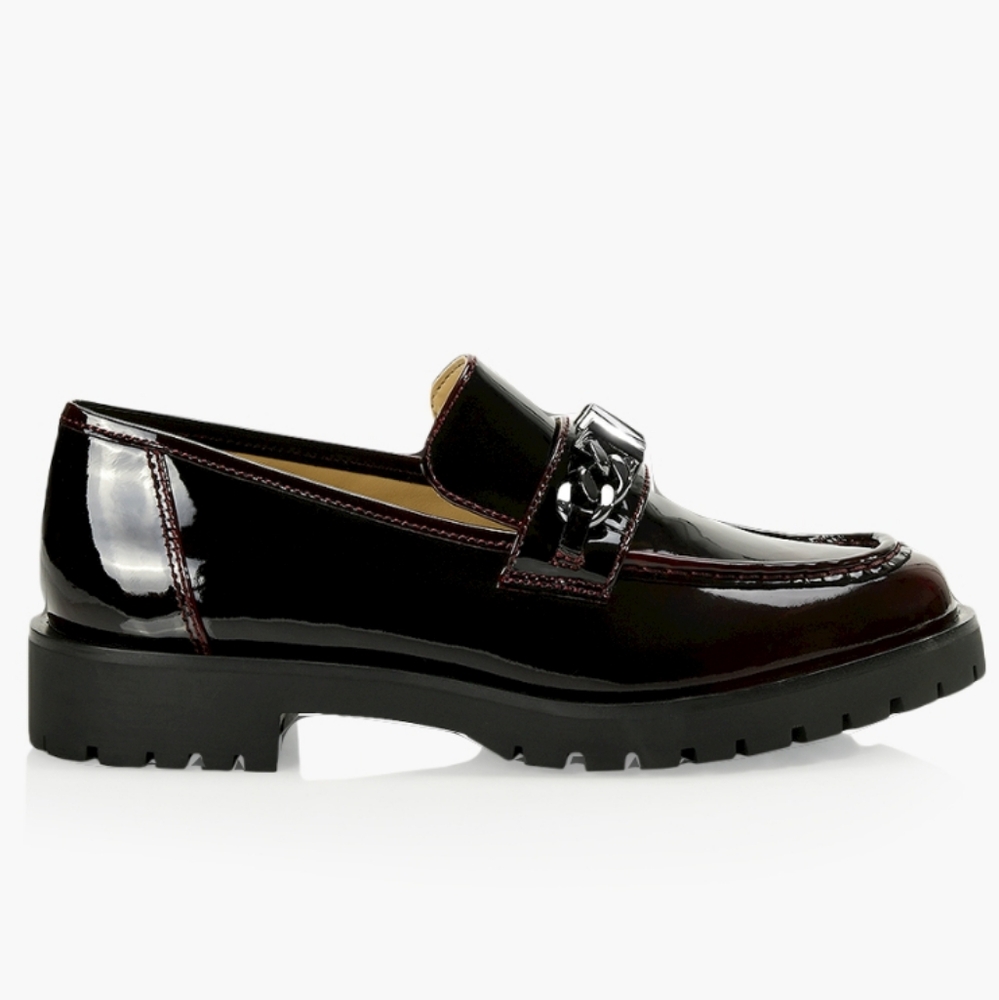 Micheal Kors Blaine Loafer Size 8 Burgundy/Gunmetal Chain Logo - Picture 3 of 16